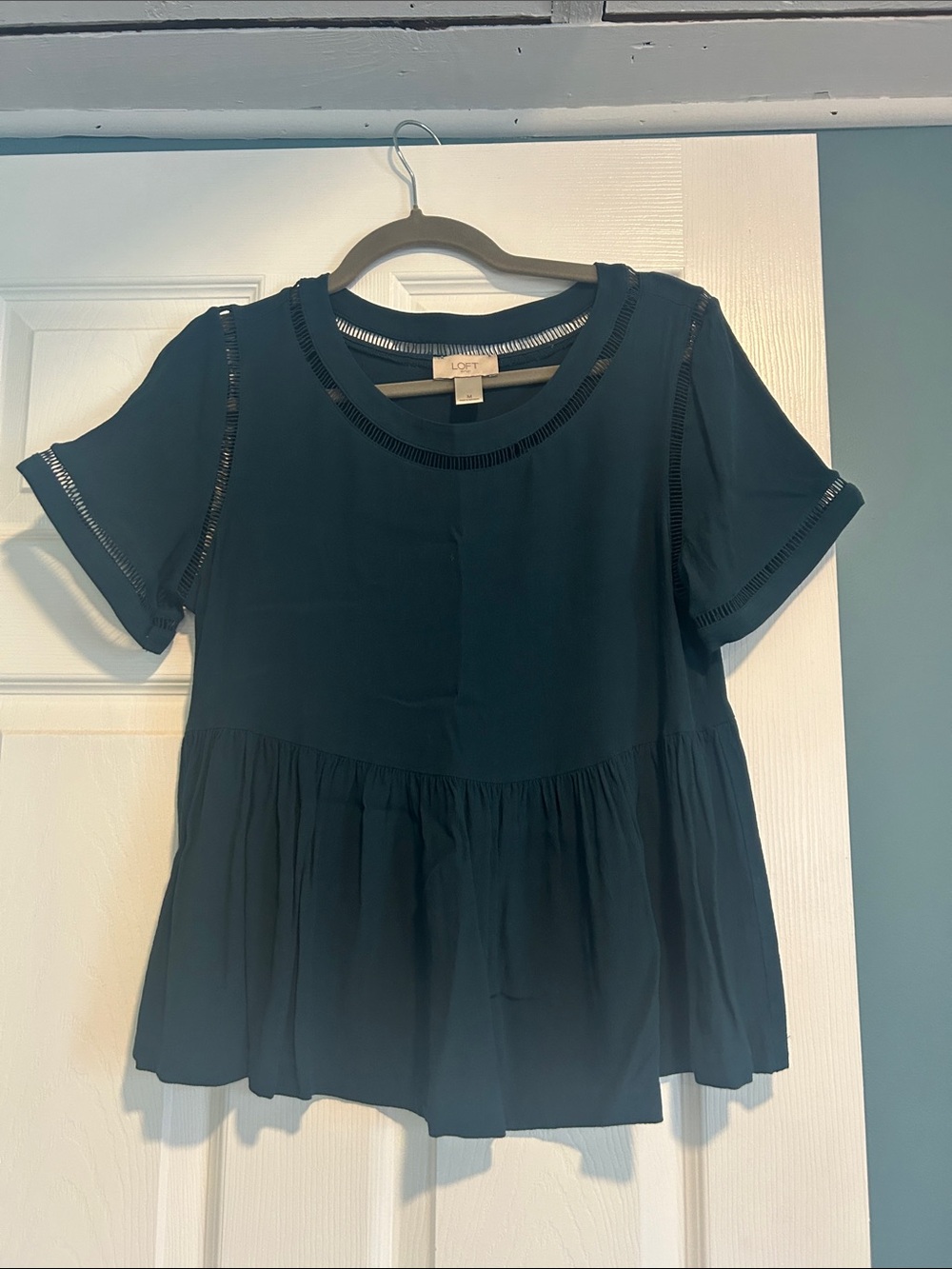 LOFT Teal Blue Short Sleeve Peplum Top
